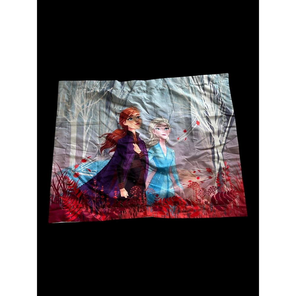 Disney Frozen 2 Anna Elsa Pillowcase Standard Sham Blue Purple Autumn Forest